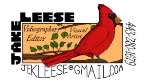 Hand-drawn business card design for Jake Leese featuring a cardinal bird illustration and contact info