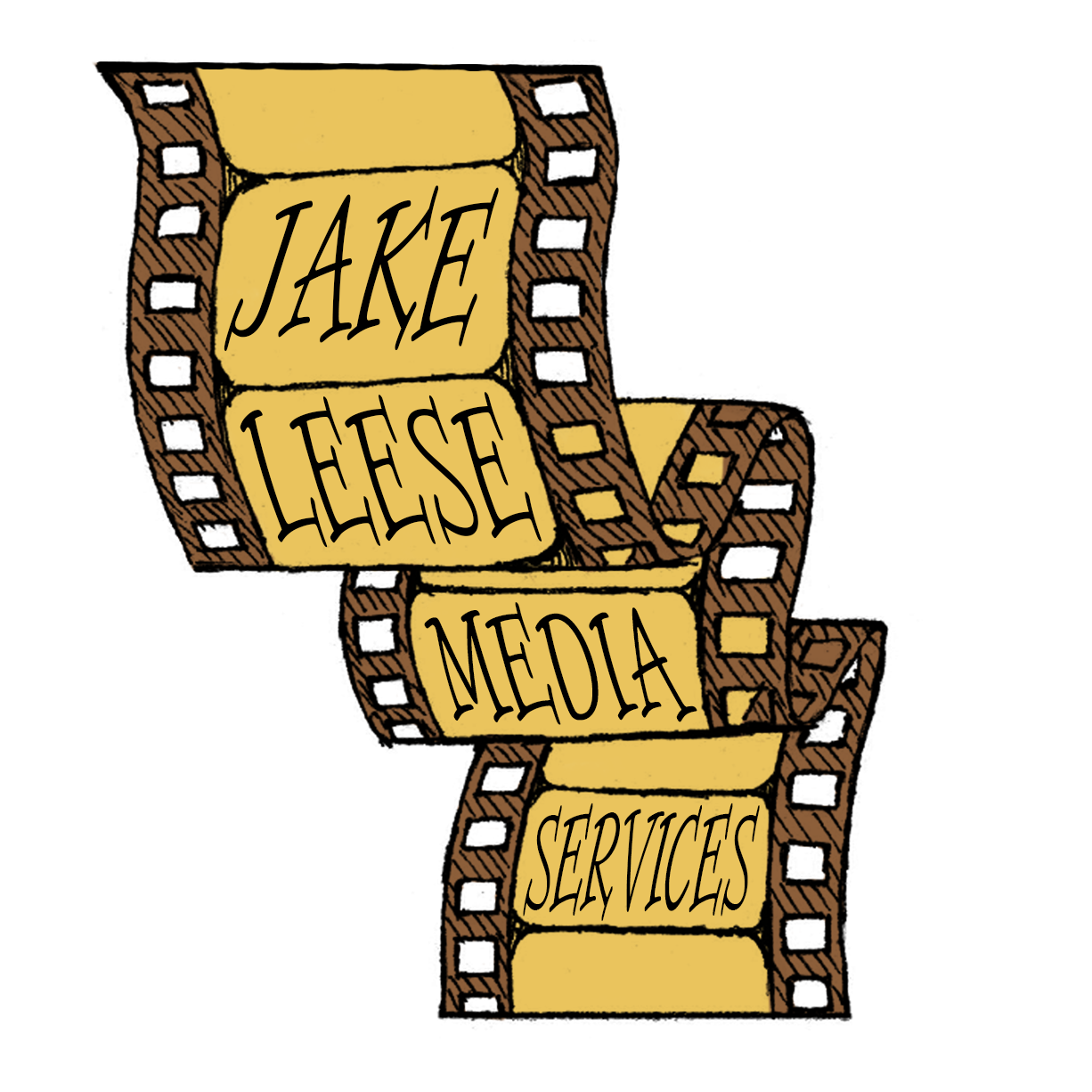 Jake Leese Media Services logo featuring a vintage film strip design on a white background